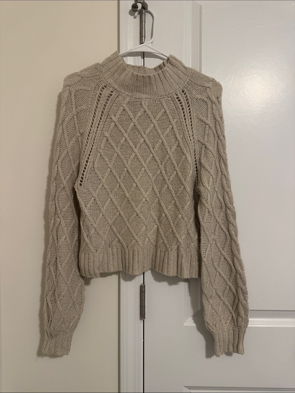 American Eagle Women's Cream/Light Tan Mock Neck Sweater